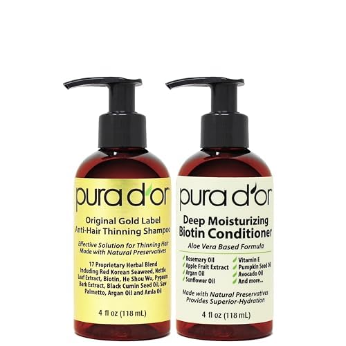 PURA D'OR Anti-Thinning Biotin Shampoo & Deep Moisturizing Conditioner Original Gold Label Set (16oz x2) Natural Earthy Scent, CLINICALLY TESTED Effective Results, Hair Thickening Product, Women & Men