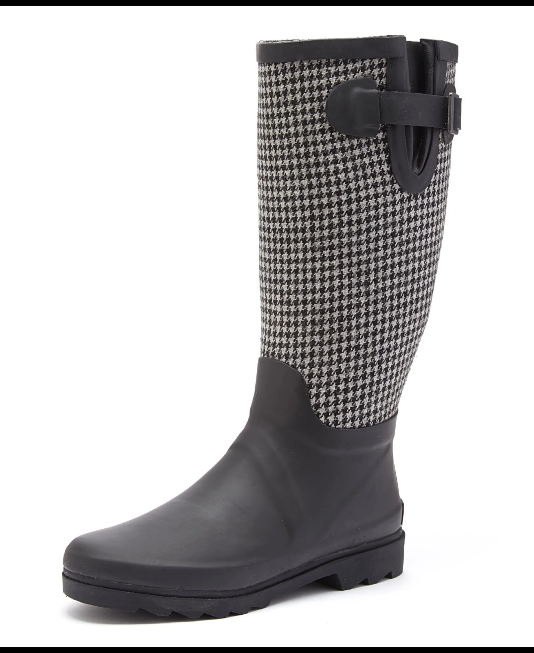 Forever Young Women's Hounds tooth Water Resistant Fabric Two Tone Tall Rain Boot