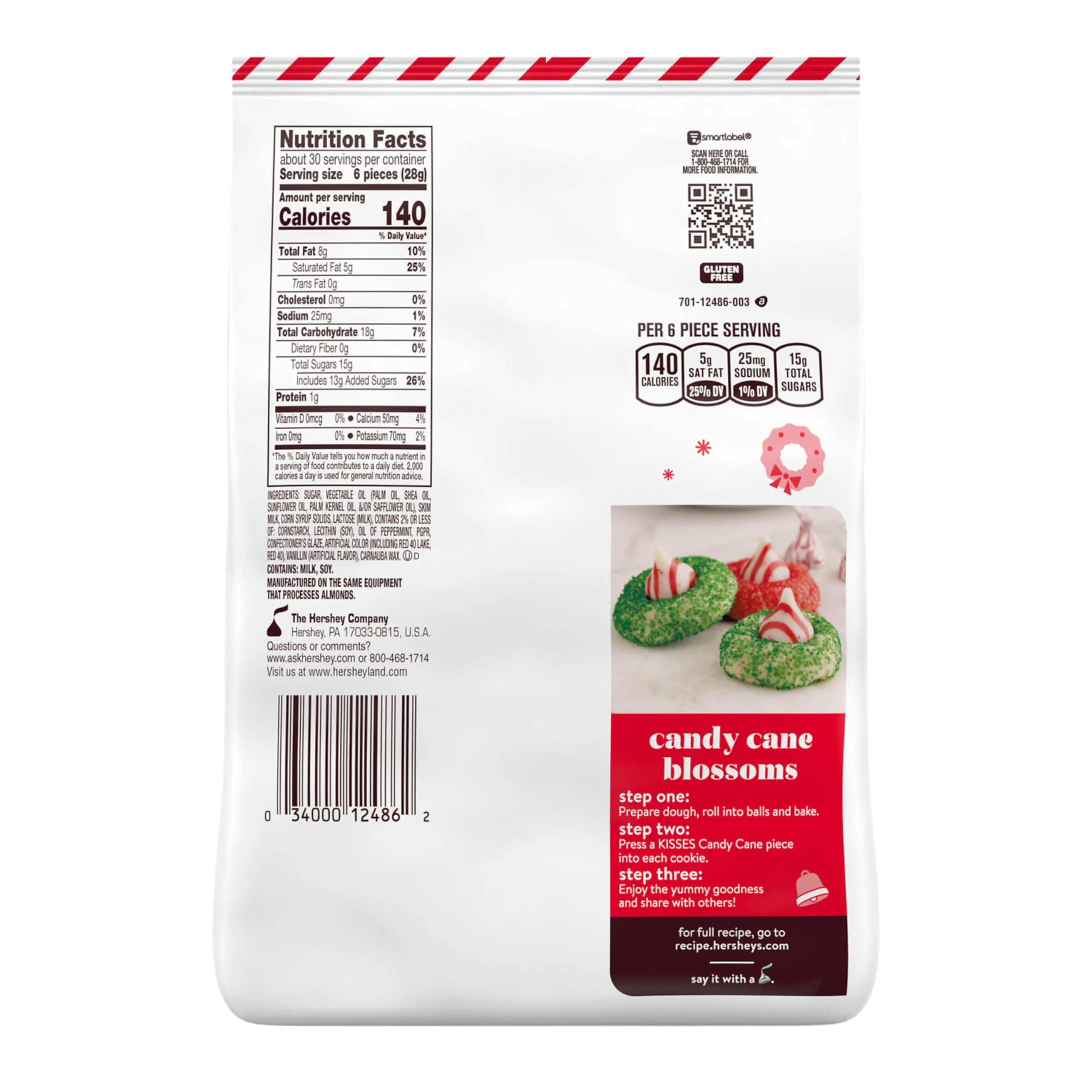 Hershey,S Kisses Candy Cane Flavored, Christmas Candy Bulk Bag, 30.1 Oz