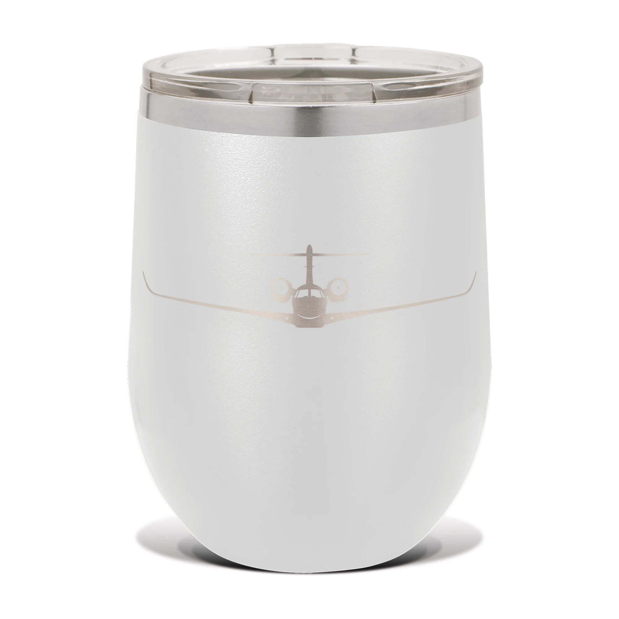 Citation X Wine Tumbler 12 oz - Laser Engraved - Polar Camel - Stainess Steel - Vacuum Insulated - Double Walled - Wine Glass - Stemless - Drinkware Clear Lid - business jet - White