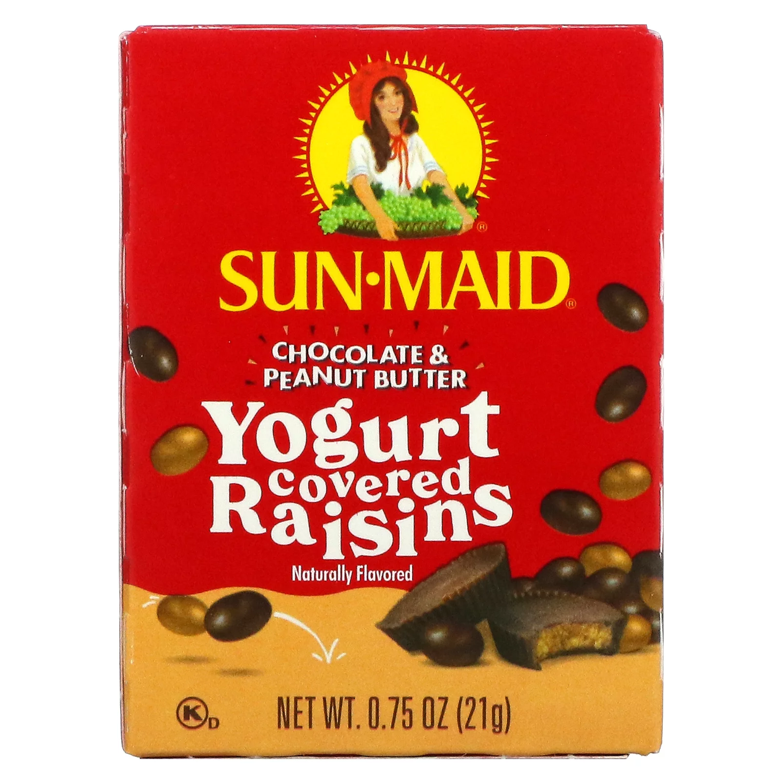 Sun-Maid, Yogurt Covered Raisins, Chocolate & Peanut Butter, 6 Boxes, 0.75 oz (21 g) Each Pack of 4