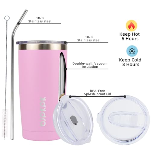 BJPKPK Insulated Tumbler 20 oz Stainless Steel Coffee Travel Thermal Cup With lids And Straws,Light Pink