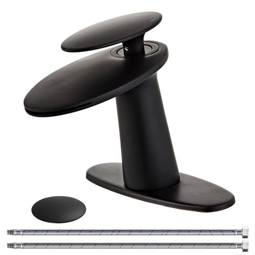 Wovier Chrome Waterfall Bathroom Faucet,Single Handle Single Hole Brass Lavatory Vanity Vessel Faucet,Slanted Body Basin Mixer Tap Tall Body with Supply Hose and Pop Up Drain Assembly