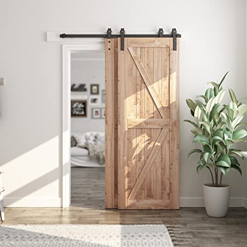 SMARTSTANDARD 6.6 Feet Bypass Sliding Barn Door Hardware Kit - for Double Wooden Doors-Single Track - Smoothly & Quietly - Easy to Install-Fit 67