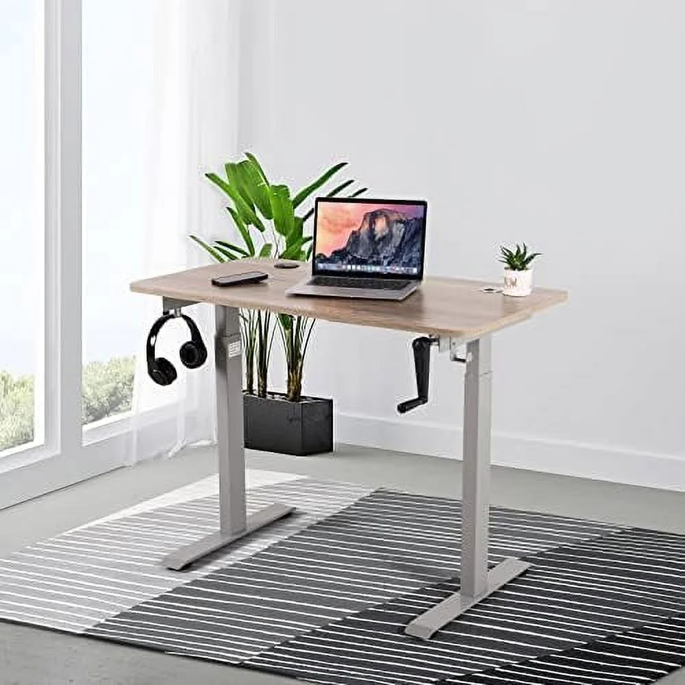HJZBNONE - Crank Adjustable Height Standing Desk  Adjustable Sit to Stand up Desk Home Office Table  Computer Table  Portable Writing Desk  Study Table (Light Oak Top/White Frame - NTCSET