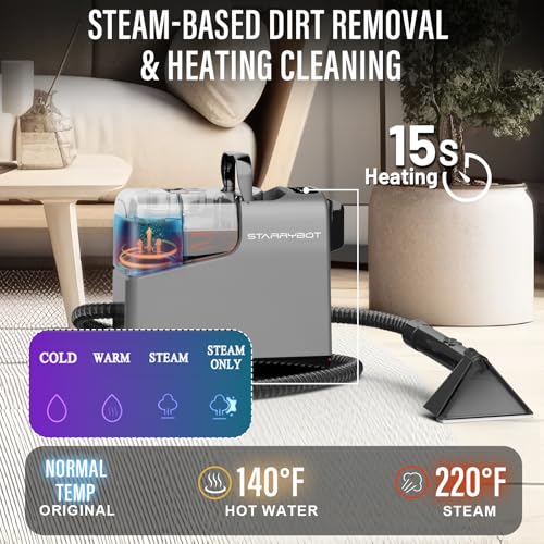 Portable Carpet&Upholestery Cleaner Machine with Steam and Heating Techology, Upgraded Powerful Suction with Versatile Tools for Pet, Couch, Car, Spot Cleaner for Stair/Furniture