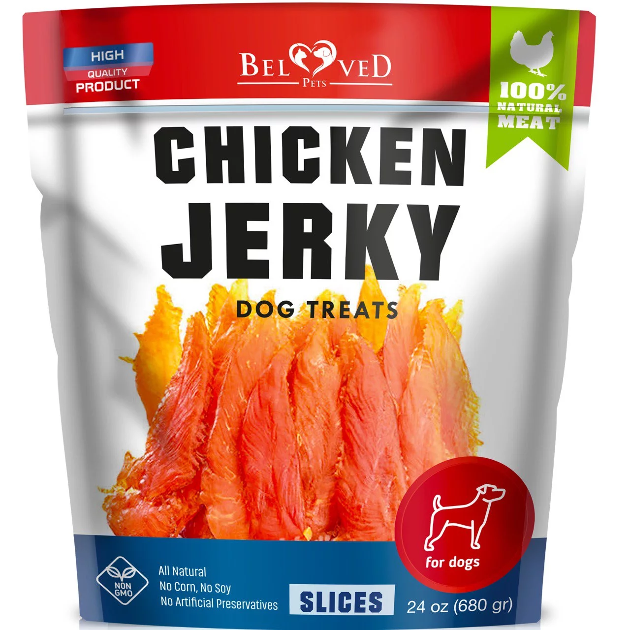 Beloved Pets Chicken Jerky Dog Treats 1.5 Lb Human Grade Pet Snacks & Grain Free Organic Meat Natural High Protein Dried Strips Best Chews for Training Small & Large Dogs - Bulk Soft Pack Made for USA