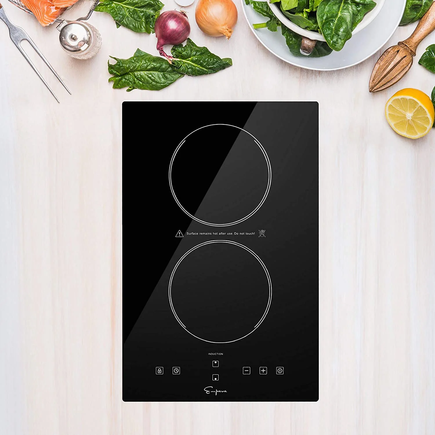 Empava Electric Stove Induction Cooktop Vertical with 2 Burners Vitro Ceramic Smooth Surface Glass in Black 120V, 12 Inch 12 Inch Cooktop