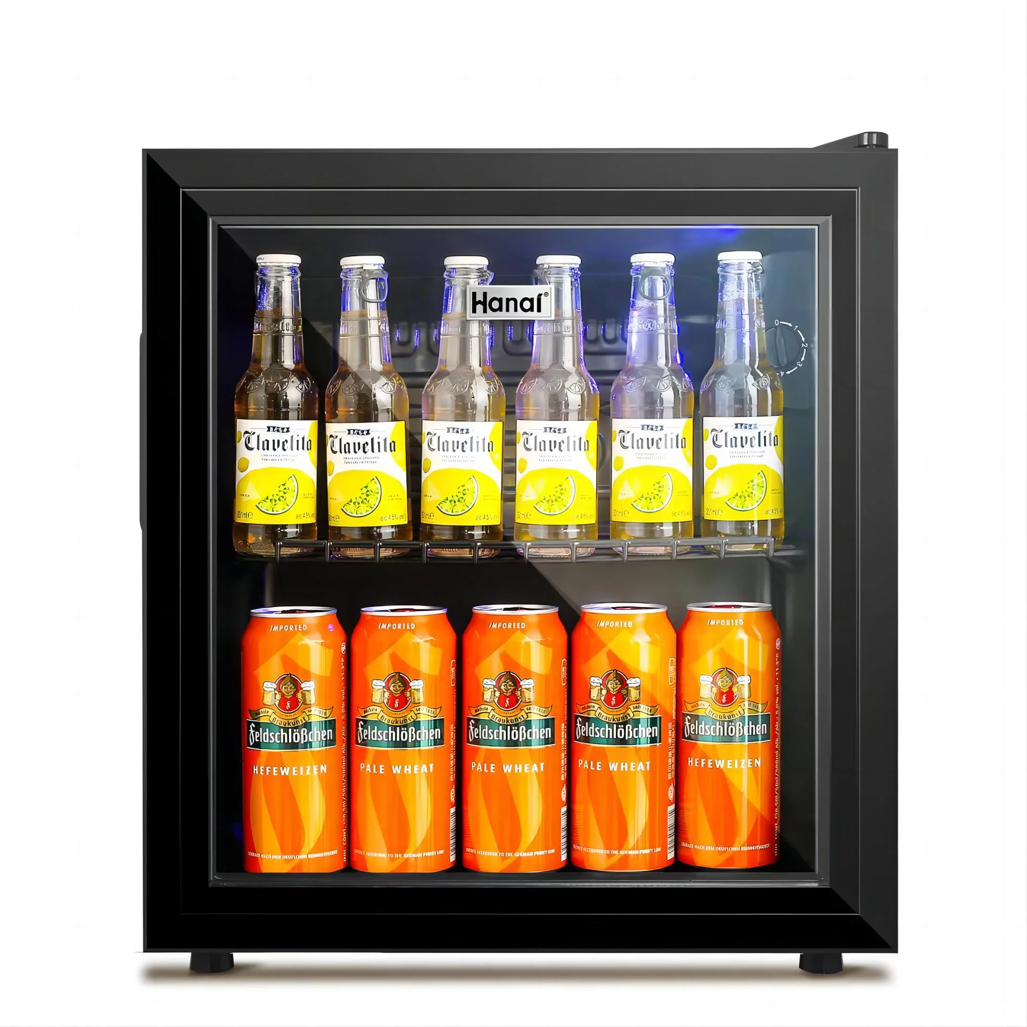 WANAI Mini Fridge with Glass Door 50 Can Mini Cooler with Wine Rack,Stainless Steel Look