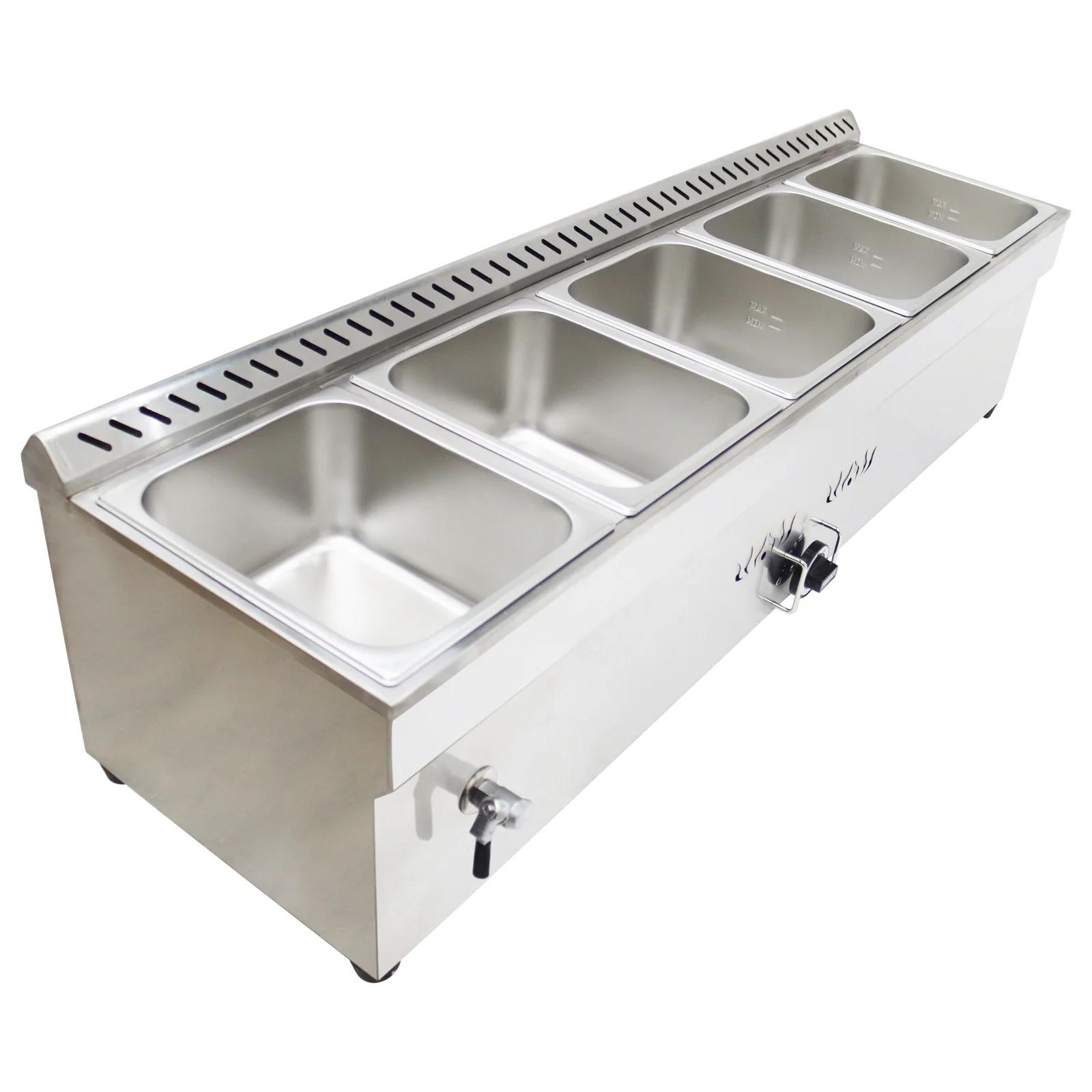 PreAsion Propane Gas Food Warmer Bain-Marie Buffet Steam Table 5 Pan Stainless Steel Countertop Food Warmer