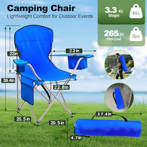 Folding Camping Chairs Durable 600D Oxford, Portable Outdoor Chair with Cooler Pouch, Cup Holder & Storage Pocket for Camping, Beach, Fishing