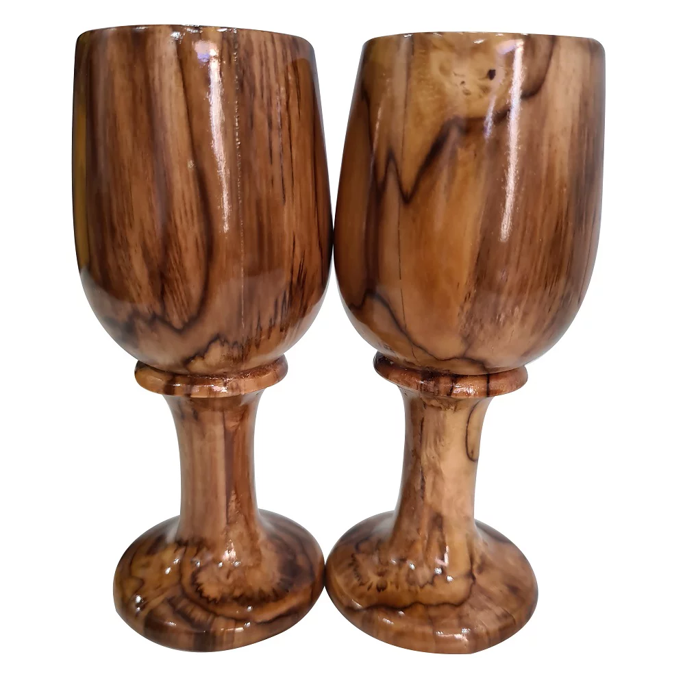 collectiblesBuy Handmade Rustic Dark Brown Wooden Wine Glass Vintage Wood Goblet Drinkware Cup Set of 2