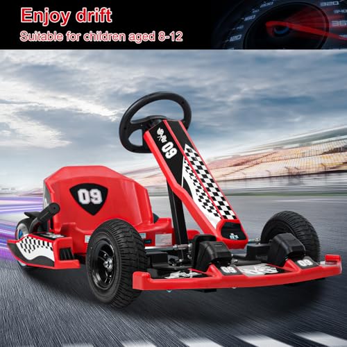 36V Electric Go Kart for Kids and Adults [Up to 16 MPH], Drift Cart With 350w Motor, Crazy Cart With Drift/Sport Mode, Outdoor Ride on Toy for Teens (Red)