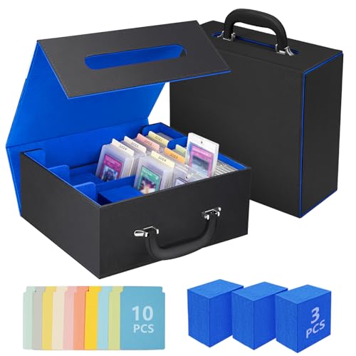 Ytonet Trading Card Storage Box for Top Loader, 1800+ MTG Deck Box with Handle, Toploader Storage Boxes Holder Fits for Magnetic Game Card, YuGiOh and Sports Cards, MTG TCG Collector Gift, Black Blue