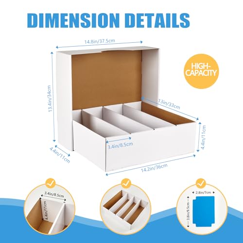 4 Pack Sports Card Boxes 3120 Count Cardboard Card Storage Box White Bulk Card Storage Baseball Card Boxes with 10 Dividers Sports Cards Storage Box for Card Game Baseball Card Storage Boxes