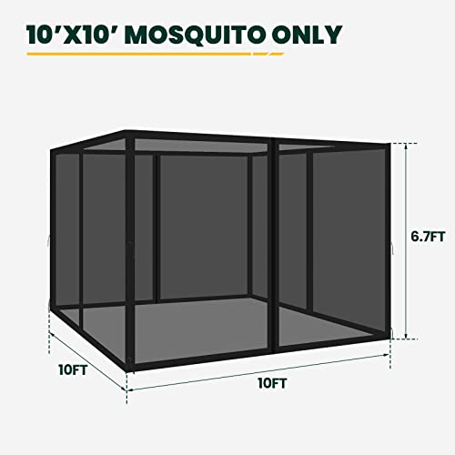 Gazebo Universal Replacement Mosquito Netting, 10' x 10' Outdoor Canopy Net Screen 4-Panel Sidewall Curtain, with Zippers, Easy to Install, Fit for Most Gazebo 10x10 Canopy, Black