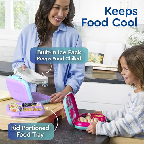 Bentgo Chill Kids Leak-Proof Lunch Box - 4-Compartment Bento Box with Built-In Ice Pack, 3.3 Cup Capacity, PFAS & BPA-Free, Microwave & Dishwasher Safe, Ideal Size for Ages 3 to 7 (Green/Navy)