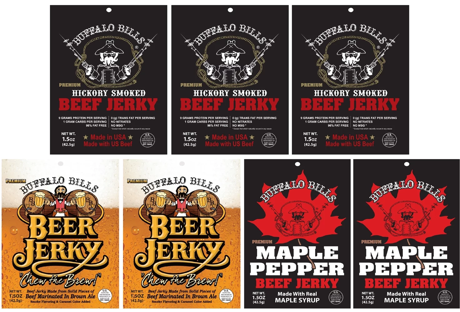 Buffalo Bills 7-Piece Premium Beef Jerky Sampler Black Velour Wine Gift Bag (seven 1.5oz packs)