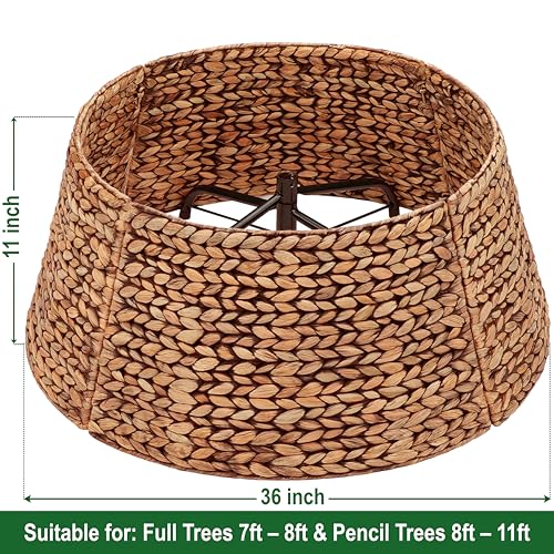 CENBOSS Rattan Christmas Tree Collar, Wicker Tree Skirt & Stand Base Cover (Brown Wash, 24 inch)