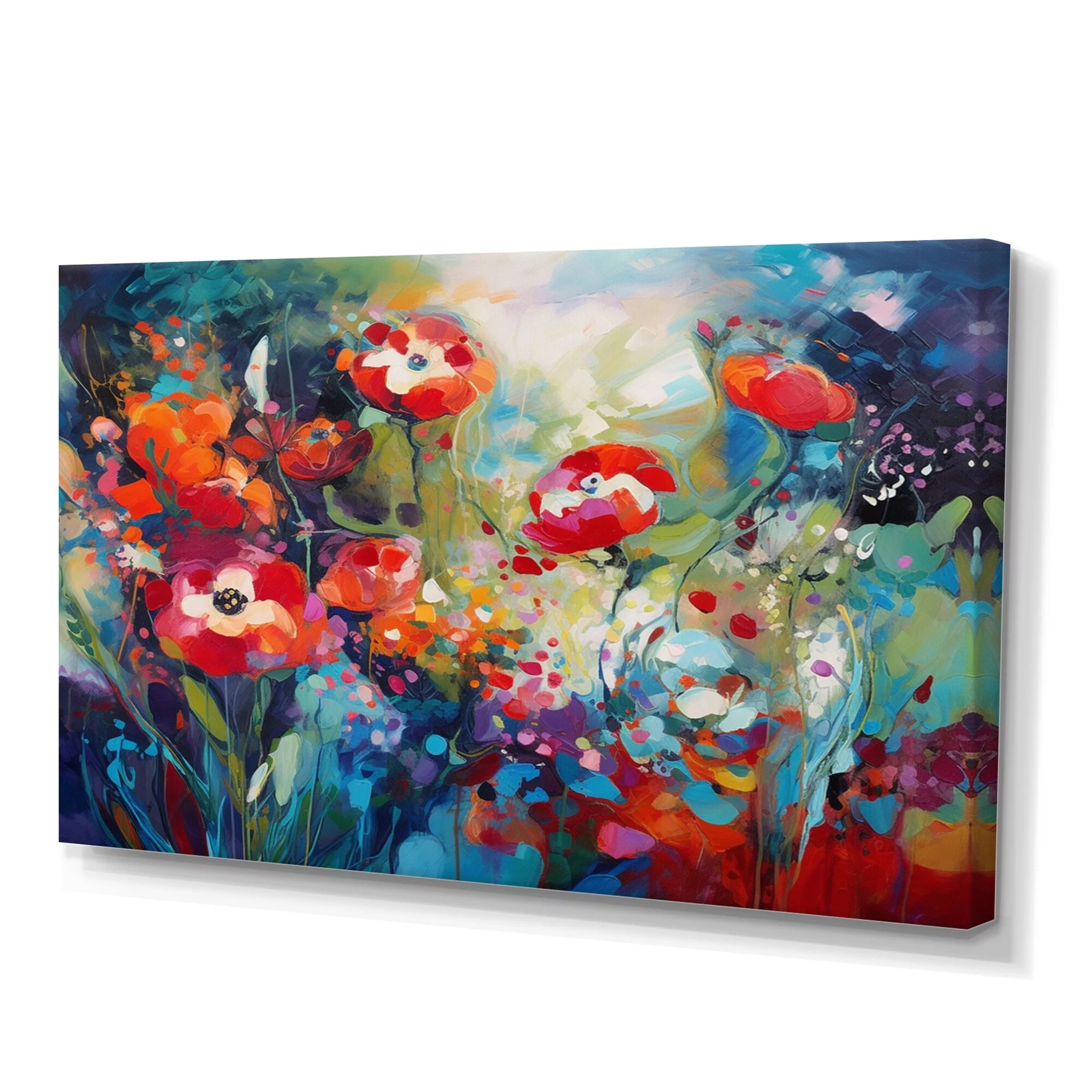 DESIGN ART Designart "Red Vibrant Garden Symphony Iv" Floral Wall Decor 20 in. wide x 12 in. high