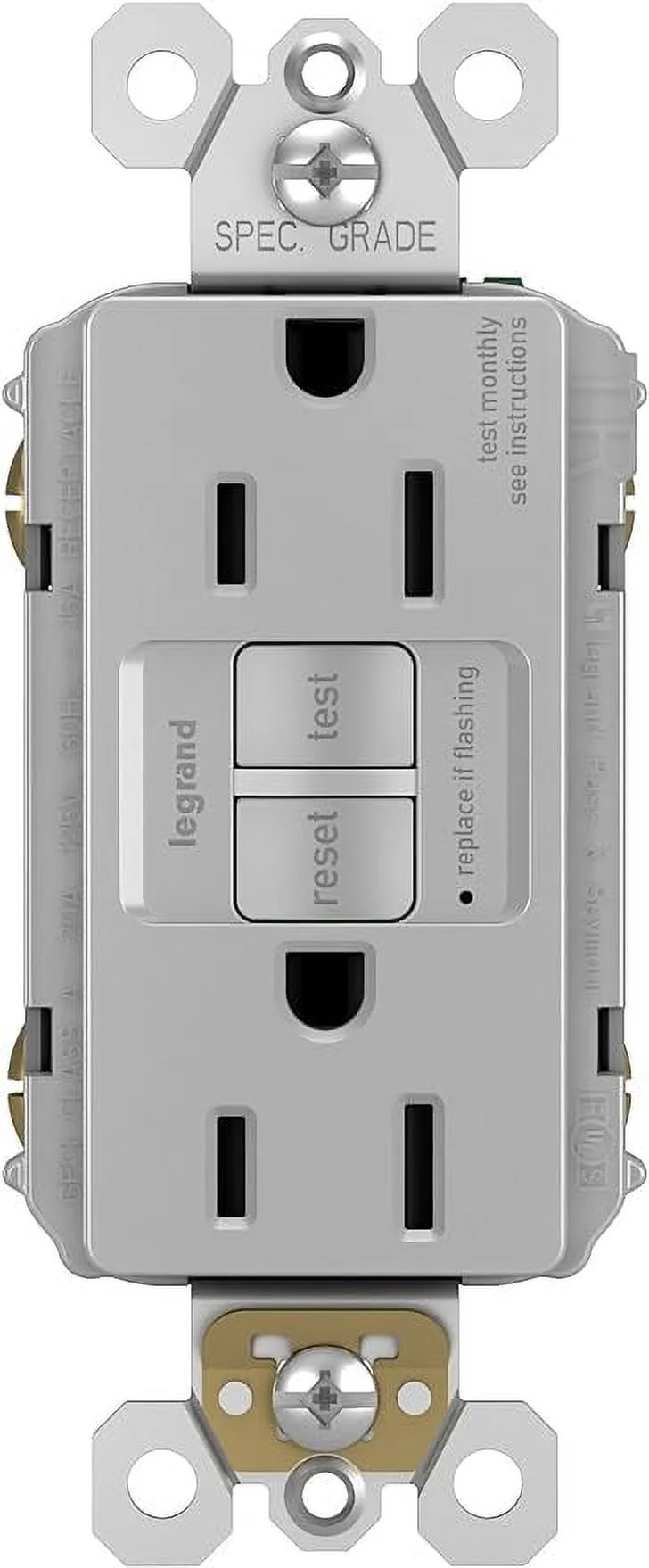 Legrand - Pass & Seymour Radiant Self-Test GFCI Outlet, Gray GFCI Outlet, GFCI Outlet 15 Amp, 125 Volt GFCI Electrical Outlet, 1597GRYCCD12, 1 Count
