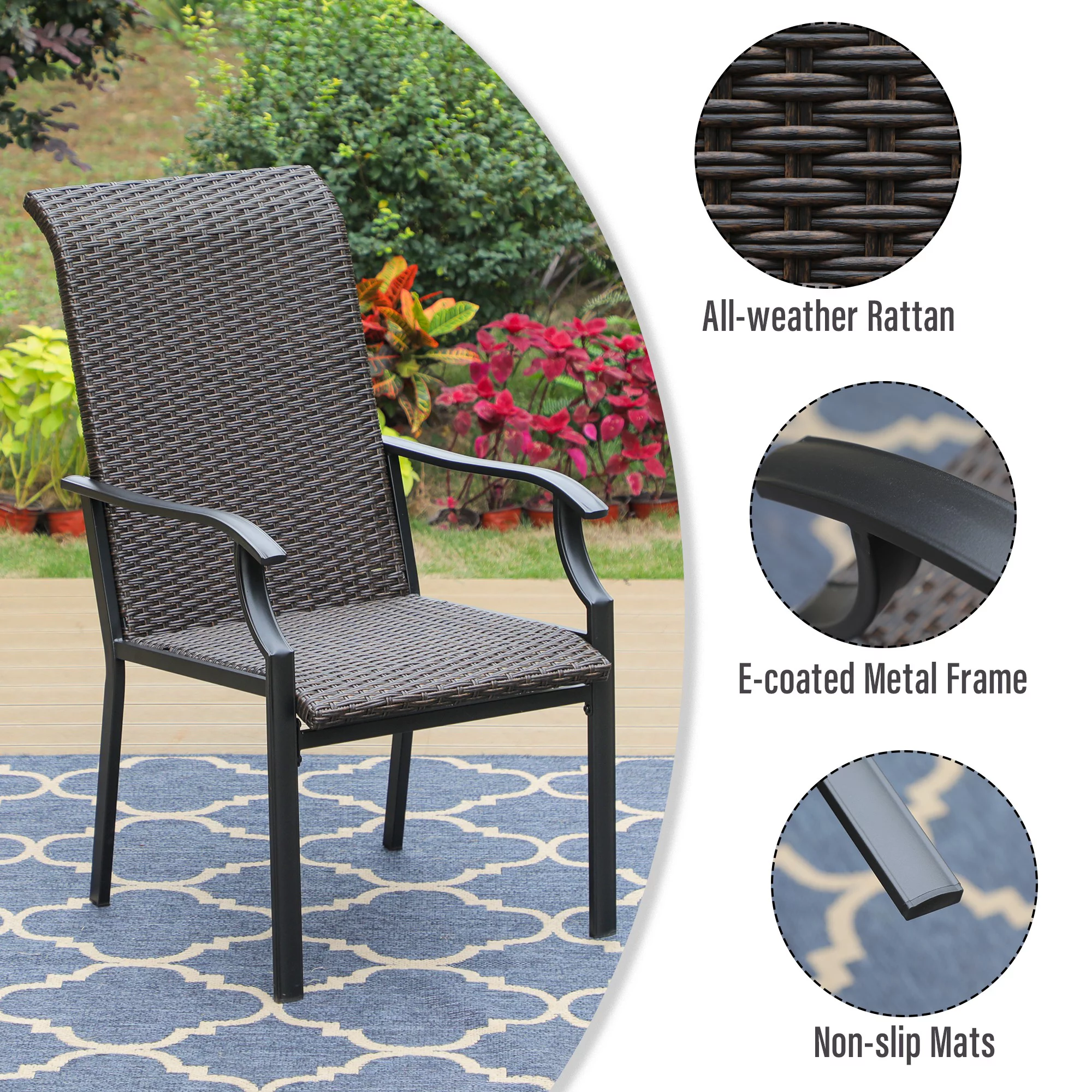 Sophia & William Patio Wicker Rattan Dining Chairs Set of 4, Dark Brown