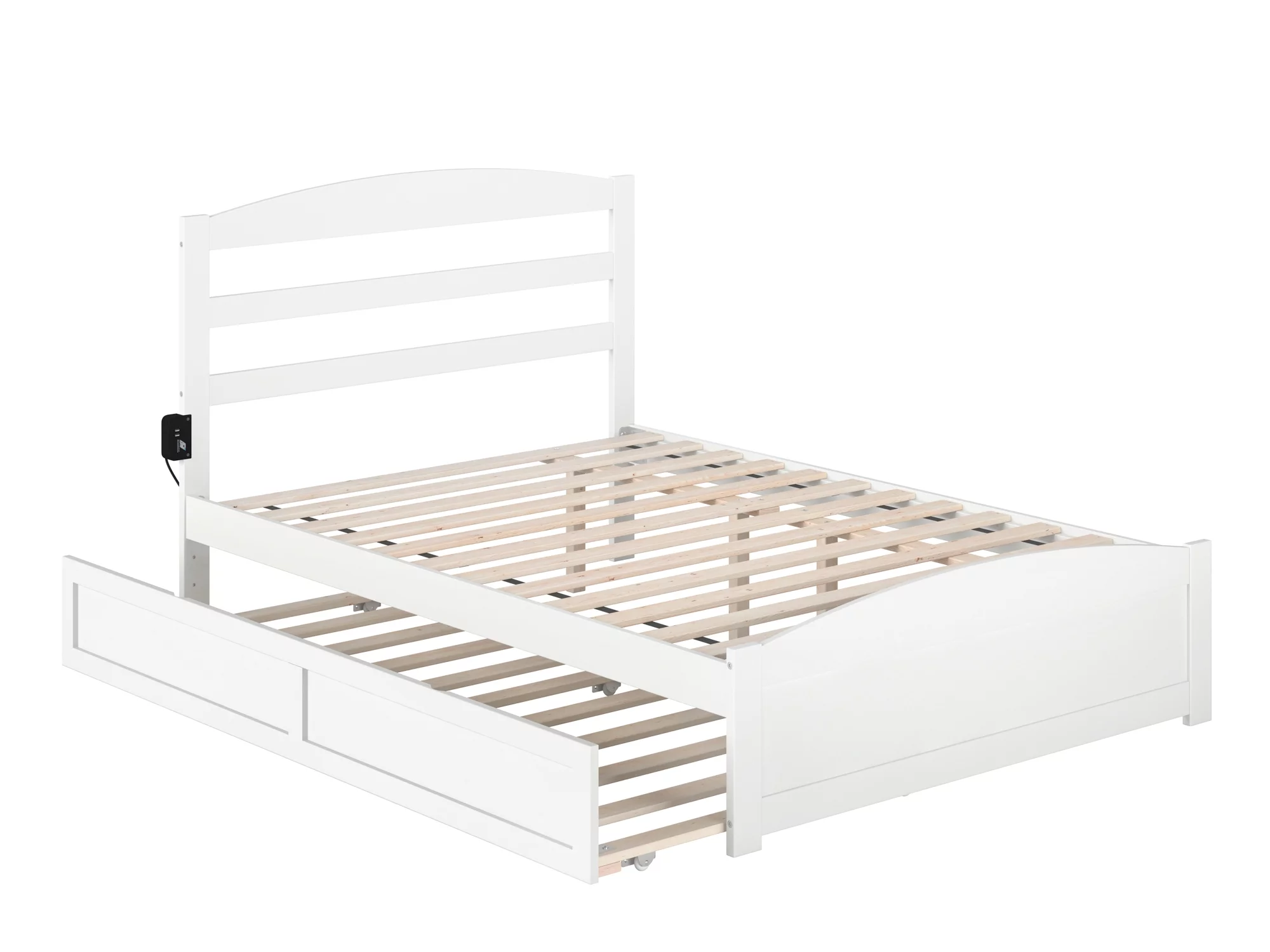 AFI Warren Full Wood Platform Bed with Headboard Footboard & Twin Trundle, White