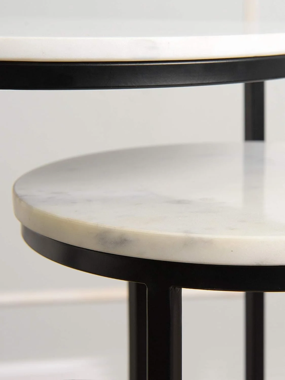 TJUNBOLIFE Ellery Marble Nesting Tables - Whtie & Black - 15½\u201C L x 15½\u201C W x 28\u201D H