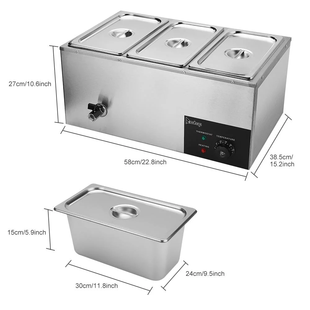Zimtown 6.9Qt Commercial Grade Stainless Steel Bain Marie Buffet Food Warmer Steam Table, 3 Pan