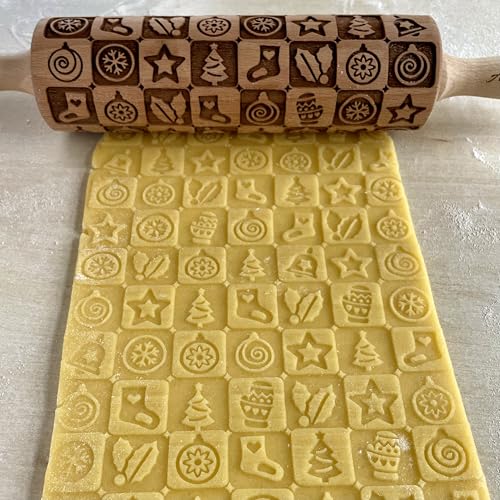 CHRISTMAS GIFTS EMBOSSING ROLLING PIN laser engraved with Christmas symbols CHRISTMAS GINGERBREAD COOKIES