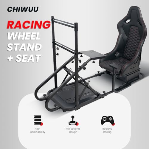Racing Simulator Cockpit with Monitor Mount and Strong Fiberglass and PVC Leather Bucket Seat, Racing Wheel Stand Compatible with Fanatec, Thrustmaster, Logitech, Moza Racing Games on PS5, PS4, Xbox and PC