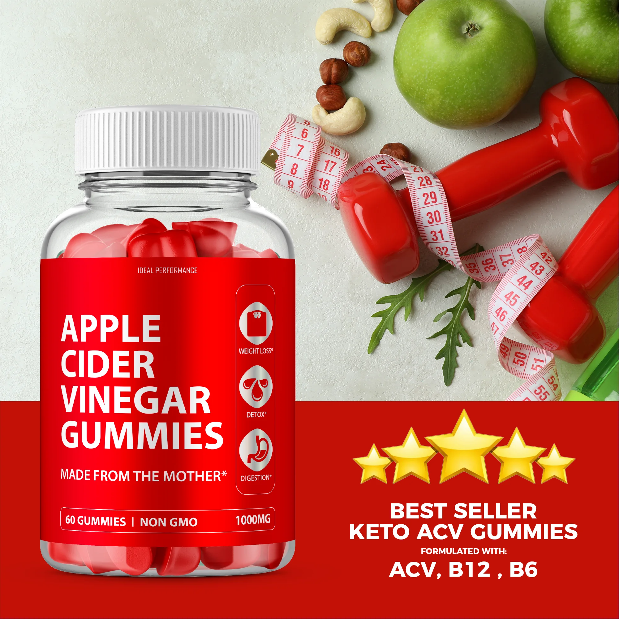 ACV With The Mother Diet Gummies for Digestion, Weight Loss (300 Gummies)