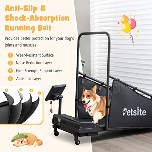 PETSITE Dog Treadmill, Pet Dog Running Machine for Small & Medium-Sized Dogs, Pet Fitness Treadmill with LCD Display Screen, 220 LBS