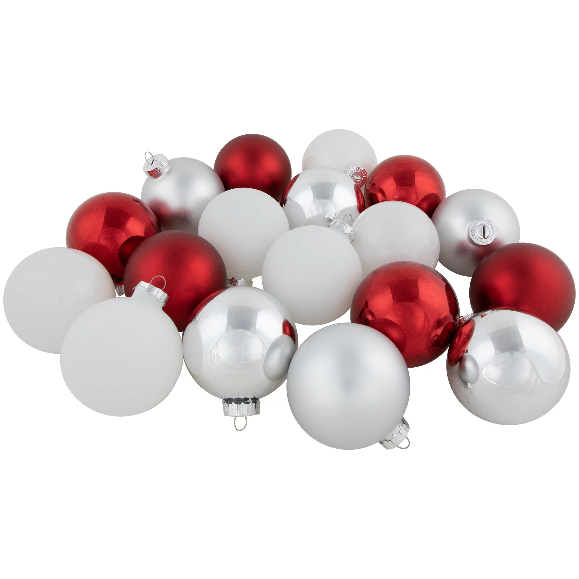 Northlight 72ct Red, Silver and White Shiny and Matte Glass Ball Christmas Ornaments 3.25-4