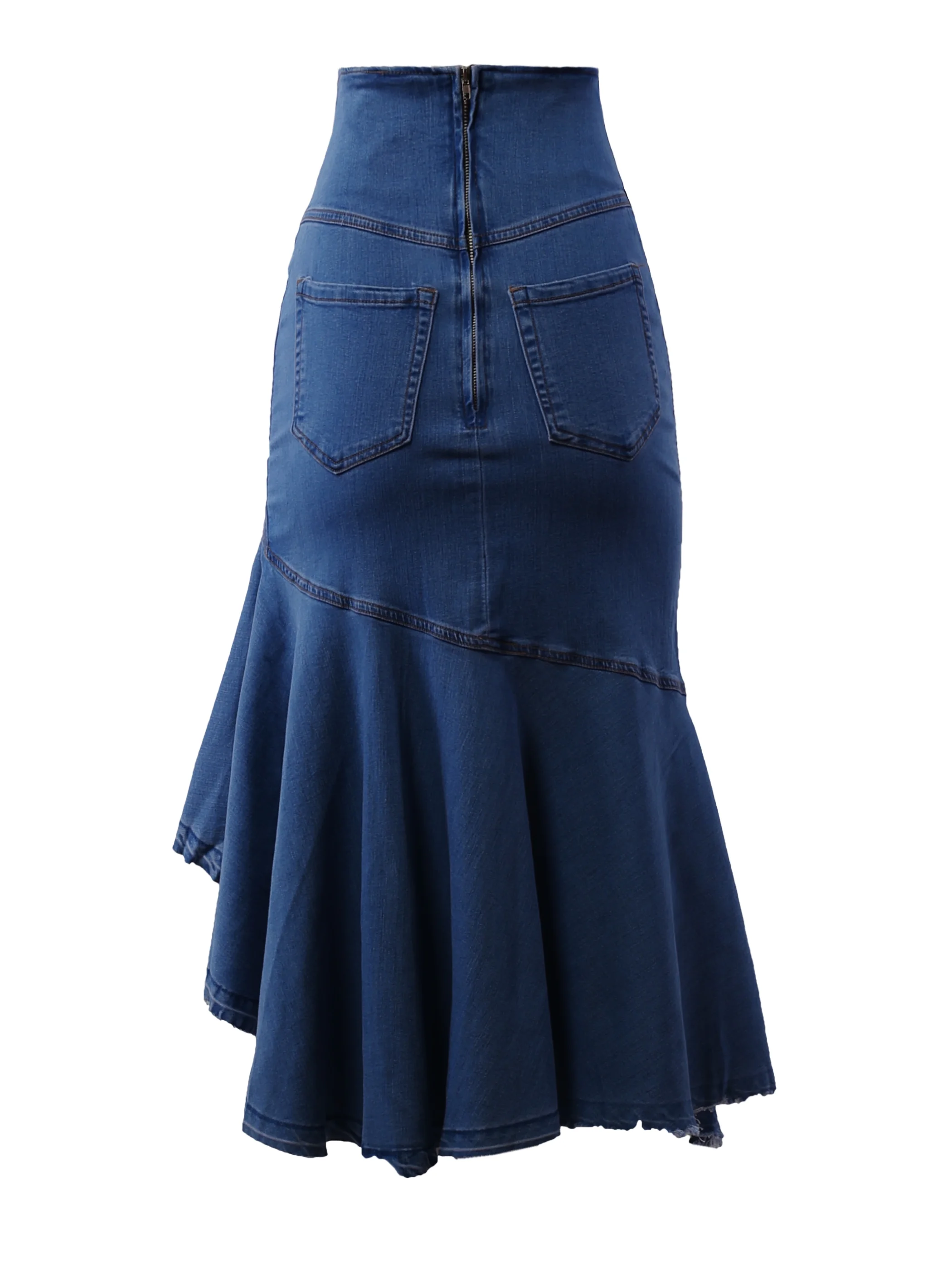 A2Y Women's Casual Rayon High Waist Back Zipper Denim Jean Long Skirts Dark Wash L