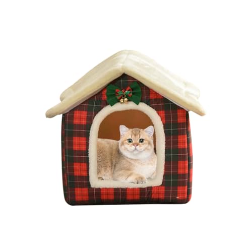 Christmas Cat Bed for Indoor Cats Plaid Xmas Cat Tent Cats Bed Cave for Pets Kittens and Dogs (Christmas Plaid, L (20.5 X 17 X 19.7 Inch))