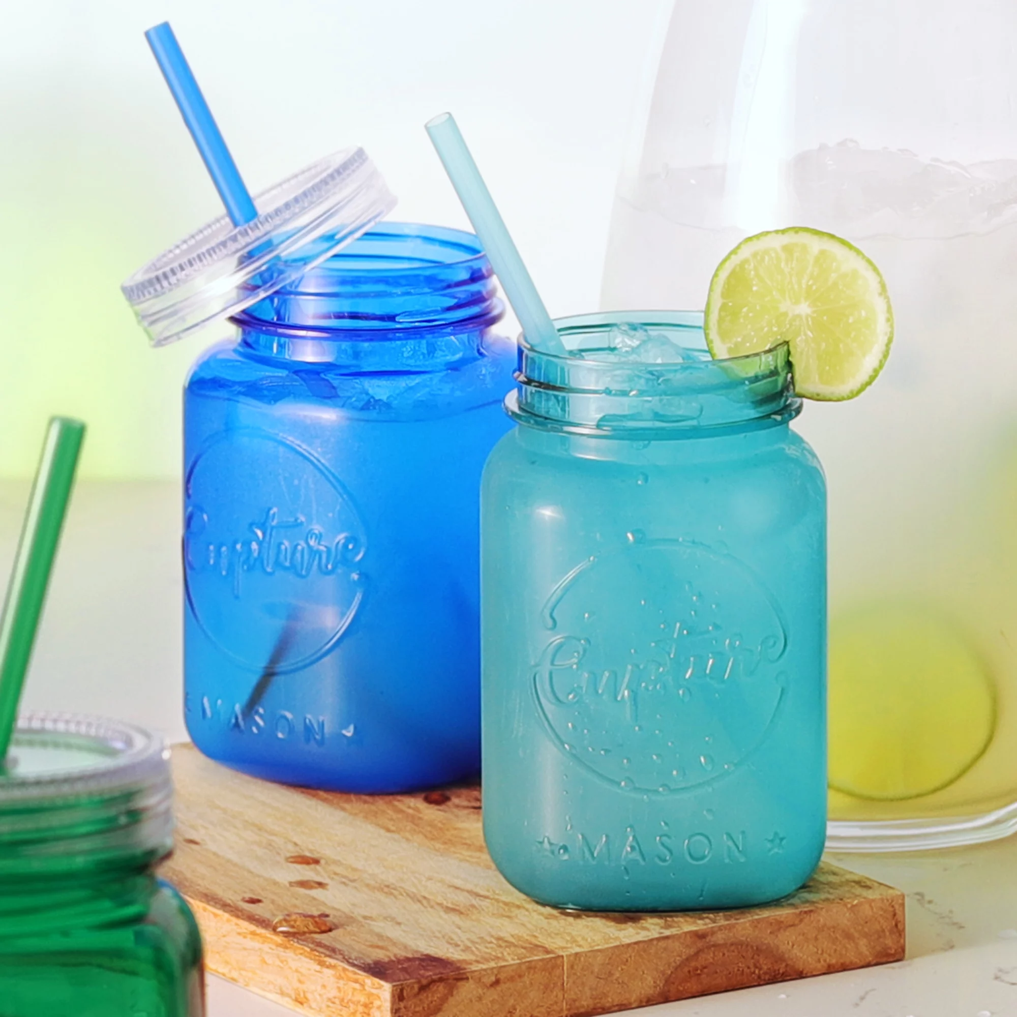 Cupture Acrylic Mason Jar Tumbler Mugs with Lids & Straws - 20 oz, 6 Pack (Warm Blossom)