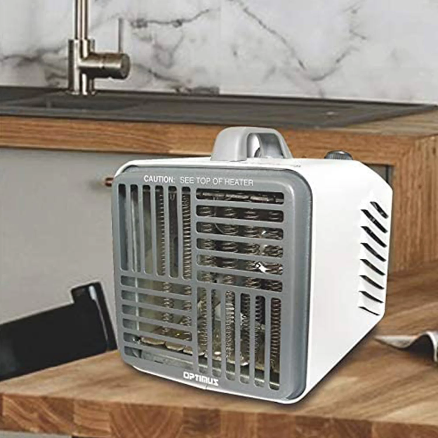 Optimus H-3001 Mini Compact Utility Personal Space Heater with Thermostat, White