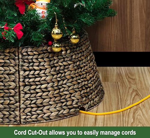 CENBOSS Rattan Christmas Tree Collar, Wicker Tree Skirt & Stand Base Cover (Brown Wash, 24 inch)