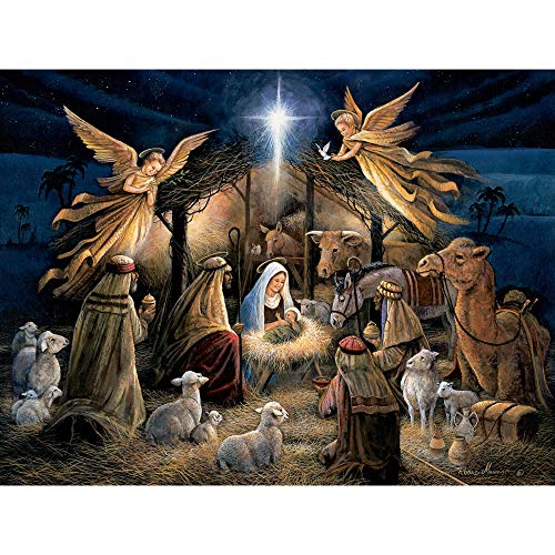 Bits and Pieces – 500 Piece Jigsaw Puzzle for Adults – in The Manger - Christmas Religious Holy Nativity Jigsaw Puzzle by Artist Ruane Manning, Completed Puzzle Size: 18