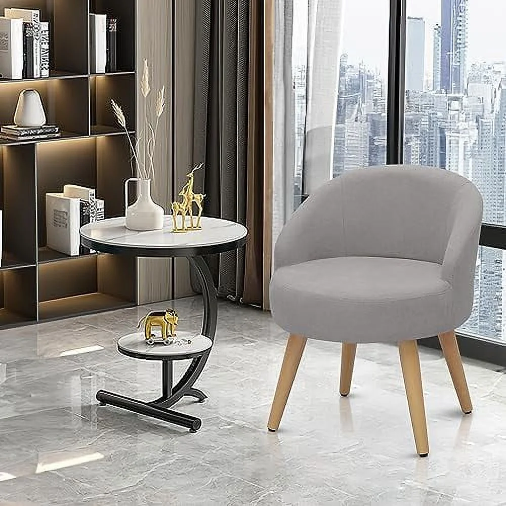 GEROBOOM SpaceSaving Vanity Stool Accent Chair Armchair Living Room Chair Leisure Chairs RongBOOMON Bathroom Seat Wood Legs Velvet Chair  Grey  Velvet