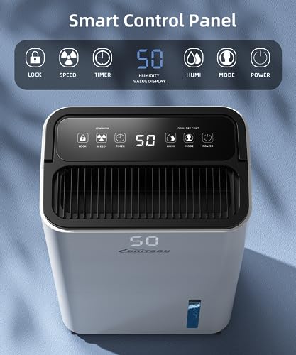 50 Pints Dehumidifier for Basement, Britsou Dehumidifiers for Home with Drain Hose - Quiet Smart Dehumidifier with 3 Modes, 24 Hr Timer - Ideal for Home Bedroom, Bathroom