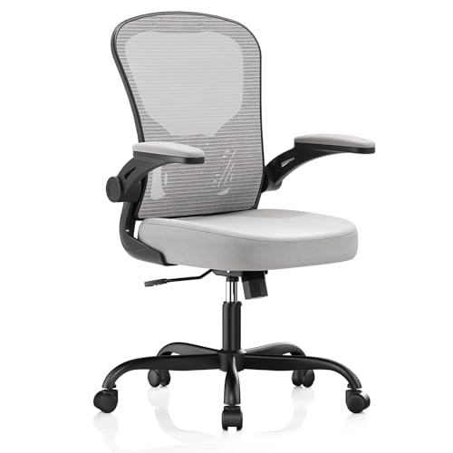 Office Chair, Ergonomic Desk Chairs 330LBS Capacity High Back Mesh Computer Chair with Flip-up Armrests, Comfy Work Chair with Adjustable Lumbar Support, Rolling Chair (Grey, One Size)