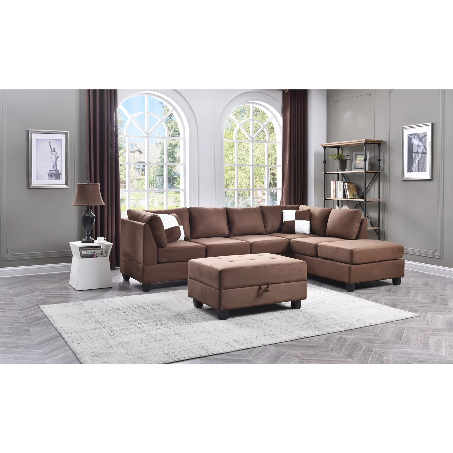 Homestock Tribal Treasures G632B-SC Sectional ( 3 Boxes) , Chocolate