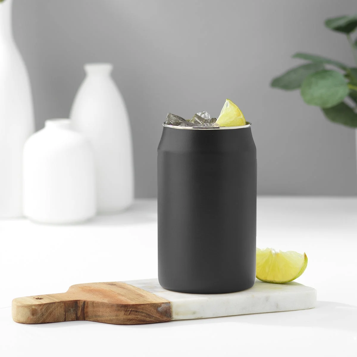 Stainless Steel Can Drinking Tumblers with 6 Straws & Brush- 16 oz - Black