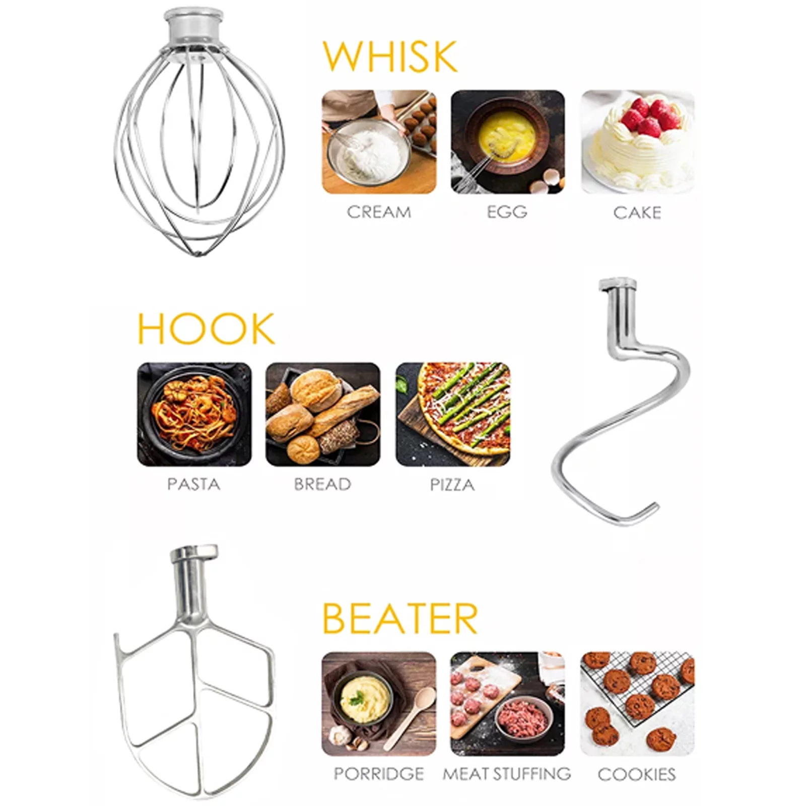 INTBUYING Electric Dough Mixer Kneading Machine with 10L Stainless Steel Bowl 3 Speeds Adjustable