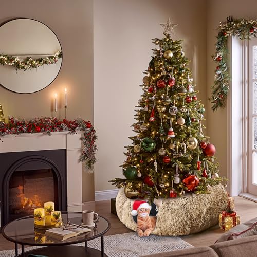 Cat Tunnel with Cat Bed for Indoor Cats, Under Christmas Tree Soft Plush Peekaboo Cat Cave Donut Tunnel, Multifunctional Playground Toys Hideplace for Kittens, Rabbit, Ferret (Grey)