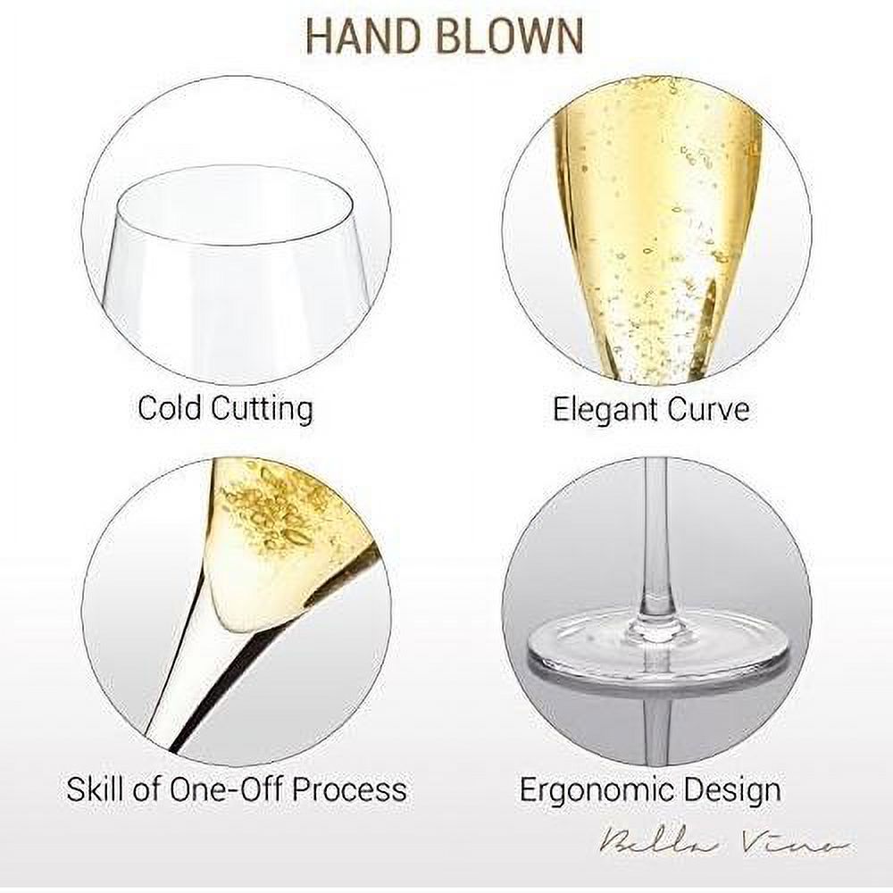 Hand Blown Crystal Champagne Flutes - Standard Champagne Glasses Made From Premium Crystal Glass, Great Gift, 10.5