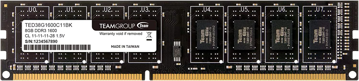 Elite DDR3 8GB Single 1600MHz (PC3-12800) CL11 Unbuffered Non-ECC 1.5V UDIMM 240 Pin PC Computer Desktop