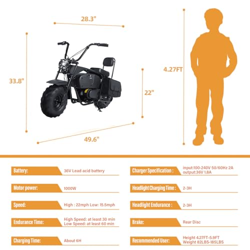 Track Seven 36V Electric Mini Dirt Bike, 1000W Motor Powered Motorcycle, 14.5